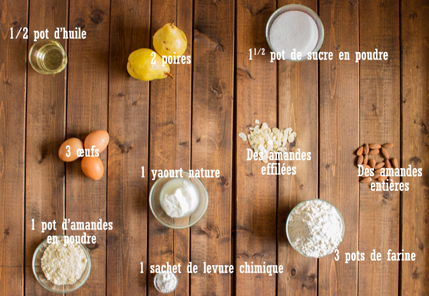 Les ingrédients de base du gâteau au yaourt.