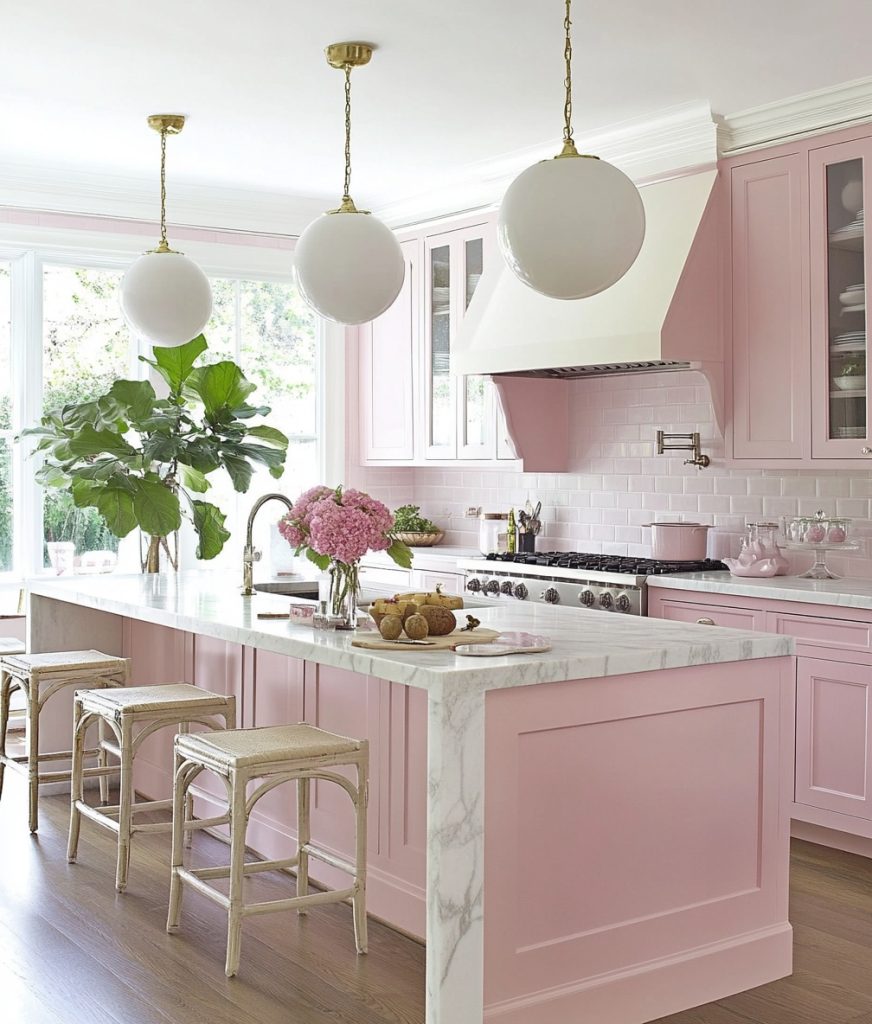 Ma cuisine de la belle époque : les placards arboraient fièrement un rose pastel absolument charmant et apaisant. 